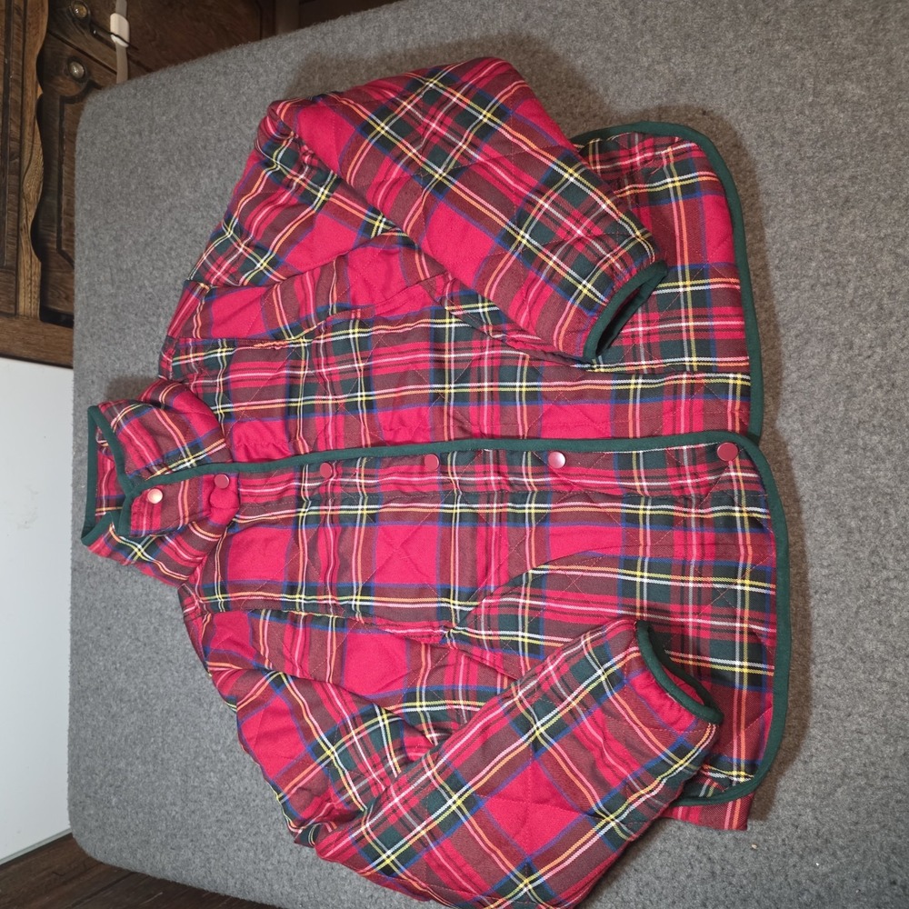 Bibi red plaid quilted puffer jacket Vintage Christmas Small D2